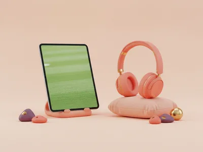 Saha gösteren tablet ve mercan kulaklık